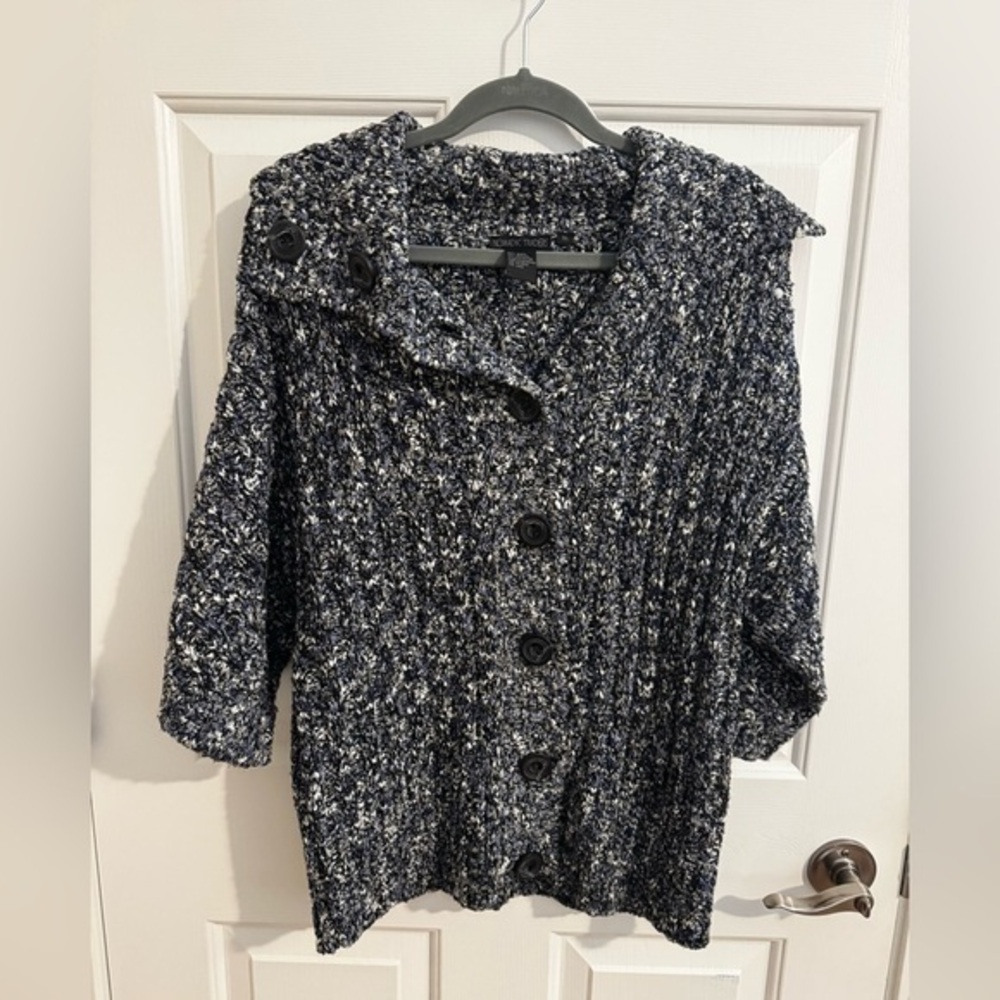 Nomadic Traders Vintage short sleeve thick ribbed cardigan marled blue size XL